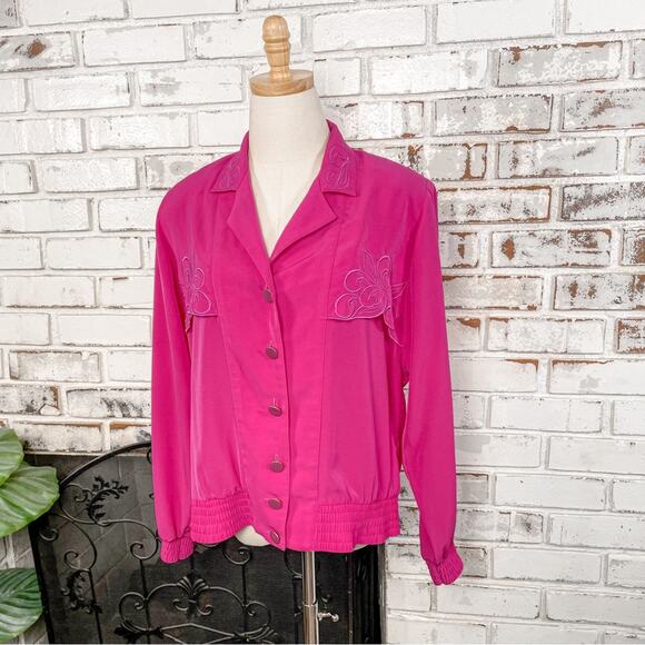 Vintage Jackets & Blazers - Vintage 80s Philippe Marque Bright Pink Embroidered Jacket M